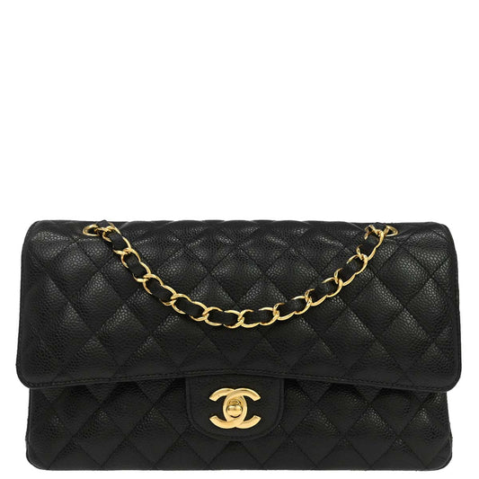 Chanel Black Caviar Skin Medium Classic Double Flap Shoulder Bag