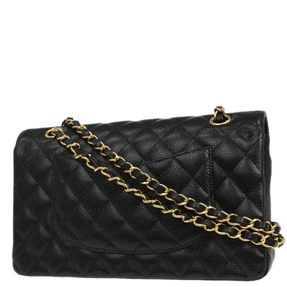 Chanel 2017-2018 Black Caviar Skin Medium Classic Double Flap Shoulder Bag