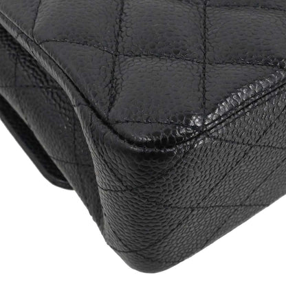 Chanel 2017-2018 Black Caviar Skin Medium Classic Double Flap Shoulder Bag