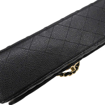 Chanel 2017-2018 Black Caviar Skin Medium Classic Double Flap Shoulder Bag