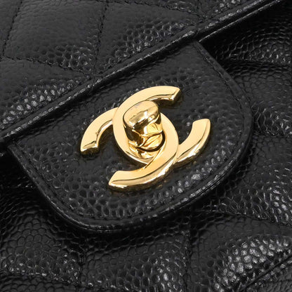 Chanel 2017-2018 Black Caviar Skin Medium Classic Double Flap Shoulder Bag