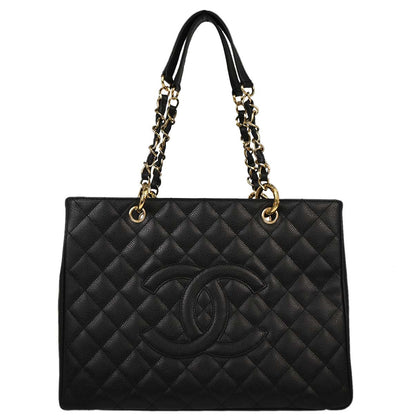 Chanel Black Caviar Skin Grand Shopping Tote GST Chain Handbag