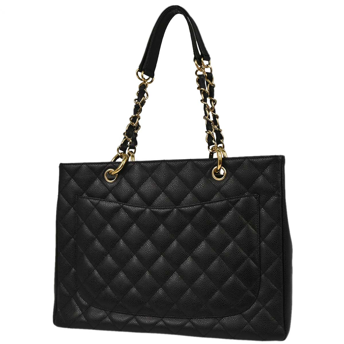 Chanel Black Caviar Skin Grand Shopping Tote GST Chain Handbag