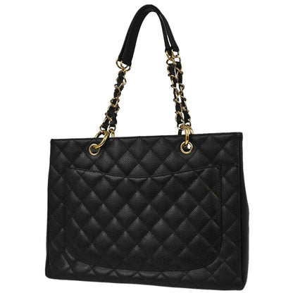 Chanel Black Caviar Skin Grand Shopping Tote GST Chain Handbag