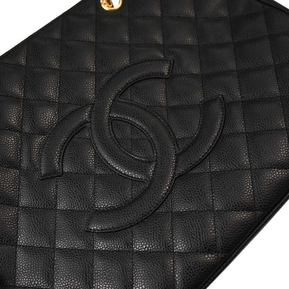 Chanel Black Caviar Skin Grand Shopping Tote GST Chain Handbag