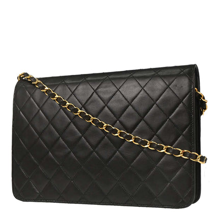 Chanel Black Lambskin Pushlock Medium Half Flap Shoulder Bag