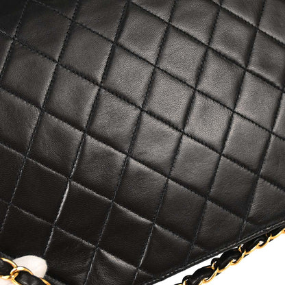Chanel Black Lambskin Pushlock Medium Half Flap Shoulder Bag