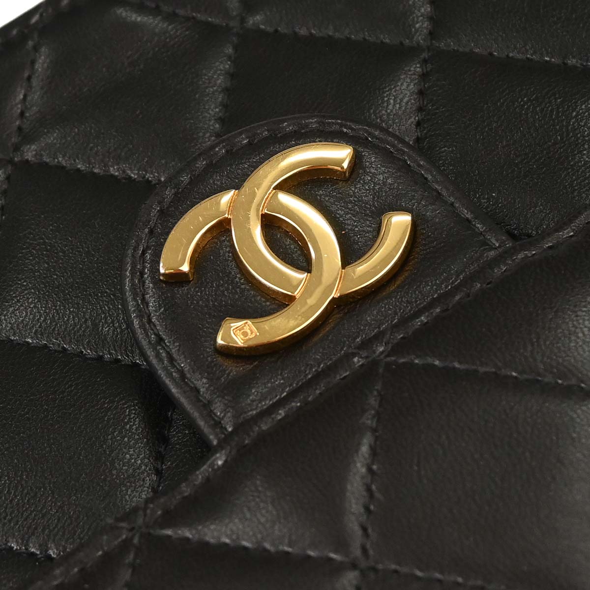 Chanel Black Lambskin Pushlock Medium Half Flap Shoulder Bag