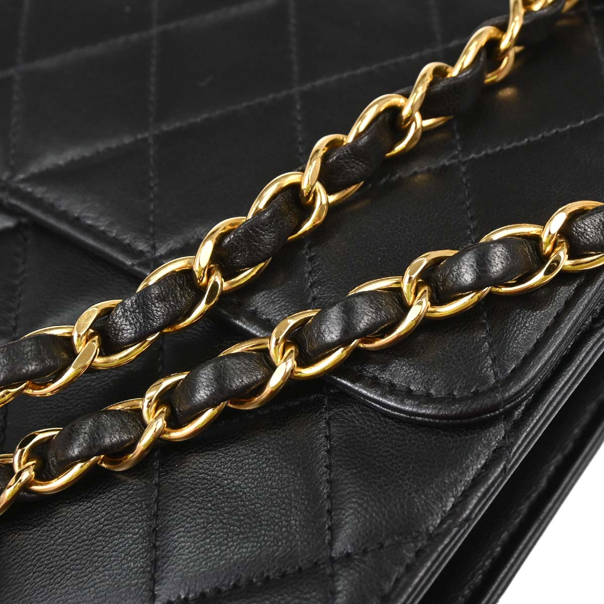 Chanel Black Lambskin Pushlock Medium Half Flap Shoulder Bag