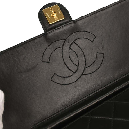 Chanel Black Lambskin Pushlock Medium Half Flap Shoulder Bag