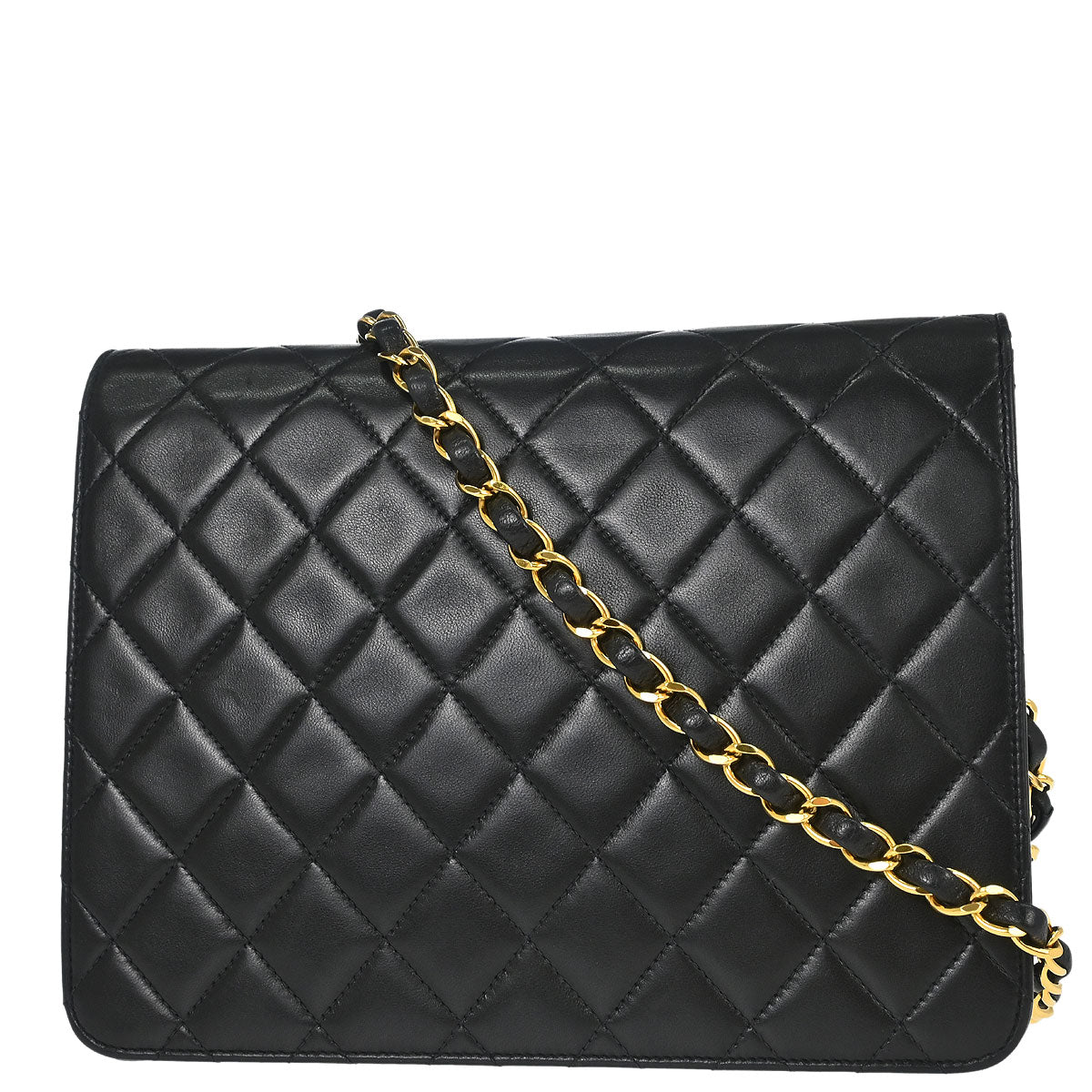 Chanel 1991-1994 Black Lambskin Pushlock Small Half Flap Shoulder Bag