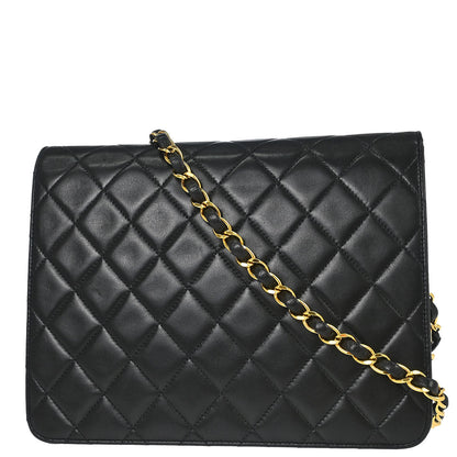 Chanel 1991-1994 Black Lambskin Pushlock Small Half Flap Shoulder Bag