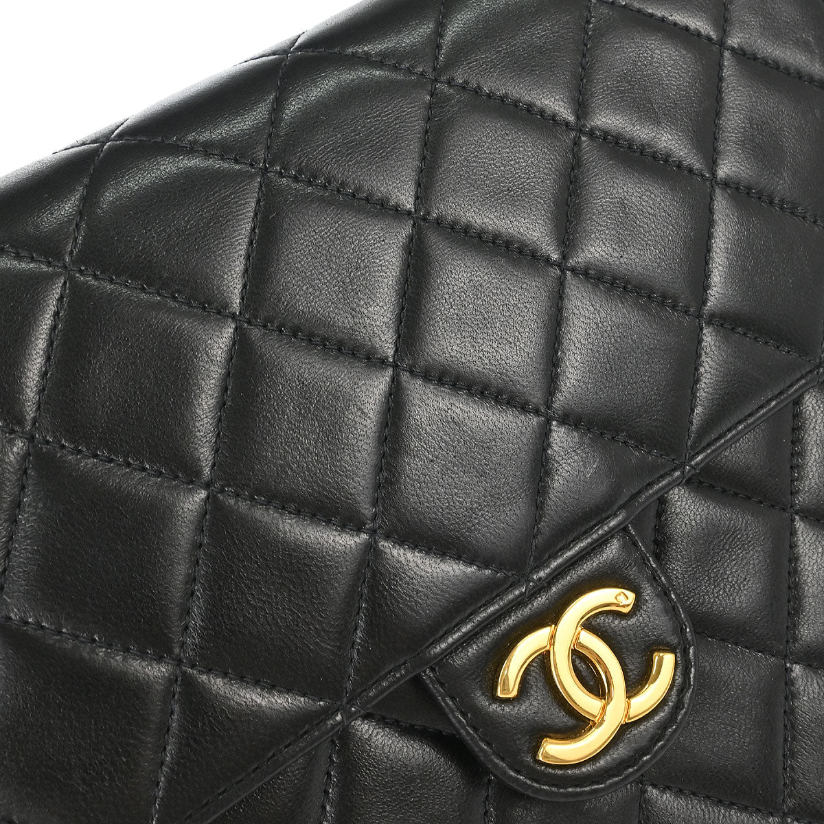 Chanel 1991-1994 Black Lambskin Pushlock Small Half Flap Shoulder Bag