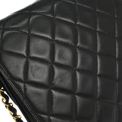 Chanel 1991-1994 Black Lambskin Pushlock Small Half Flap Shoulder Bag