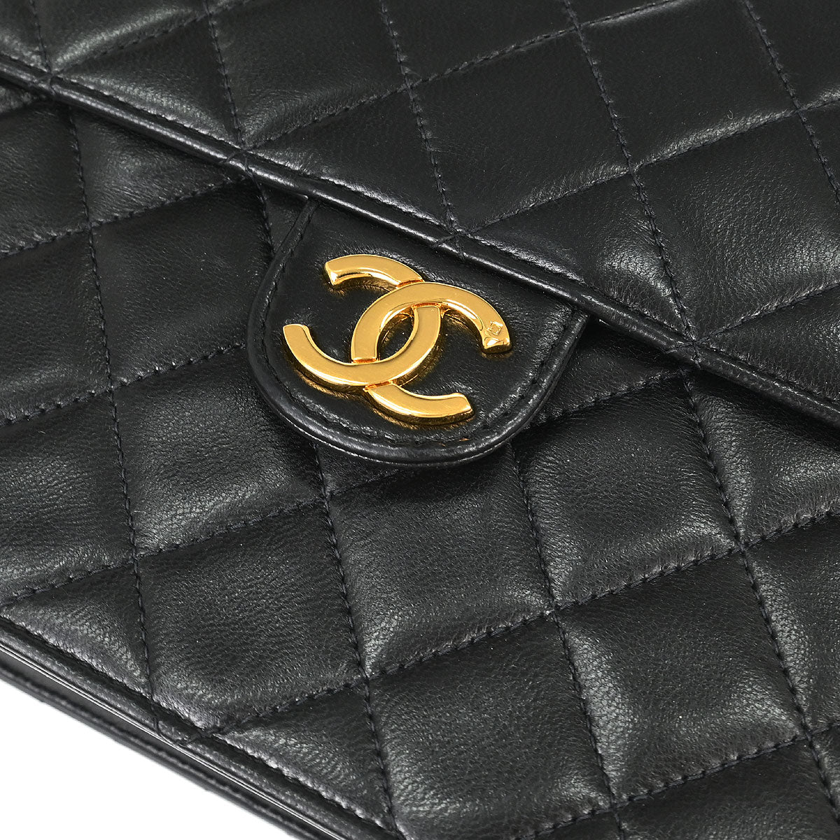Chanel 1991-1994 Black Lambskin Pushlock Small Half Flap Shoulder Bag