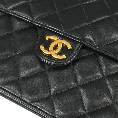 Chanel 1991-1994 Black Lambskin Pushlock Small Half Flap Shoulder Bag