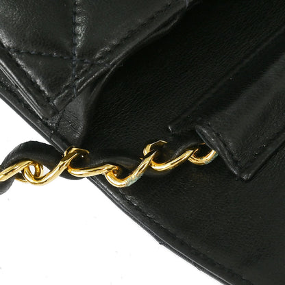 Chanel 1991-1994 Black Lambskin Pushlock Small Half Flap Shoulder Bag
