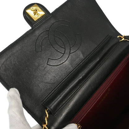 Chanel 1991-1994 Black Lambskin Pushlock Small Half Flap Shoulder Bag