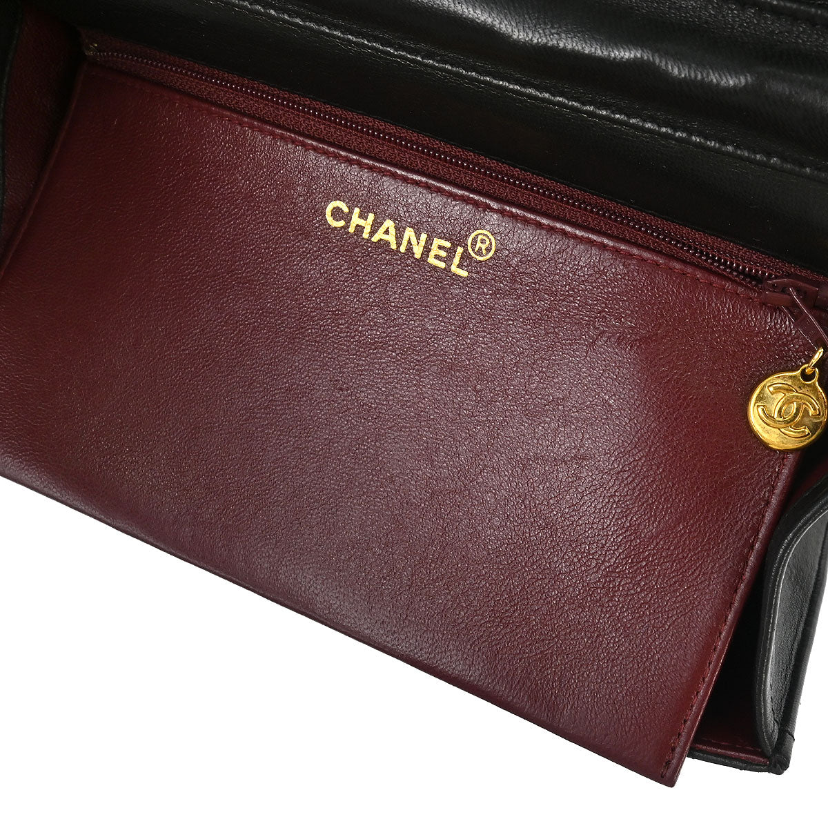 Chanel 1991-1994 Black Lambskin Pushlock Small Half Flap Shoulder Bag