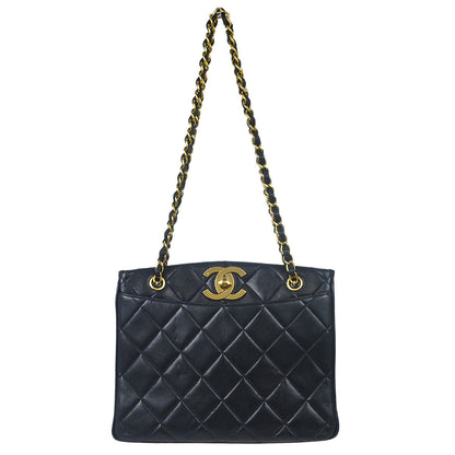 Chanel 1994-1996 Navy Lambskin Chain Tote Shoulder Bag