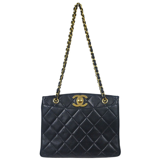 Chanel 1994-1996 Navy Lambskin Chain Tote Shoulder Bag