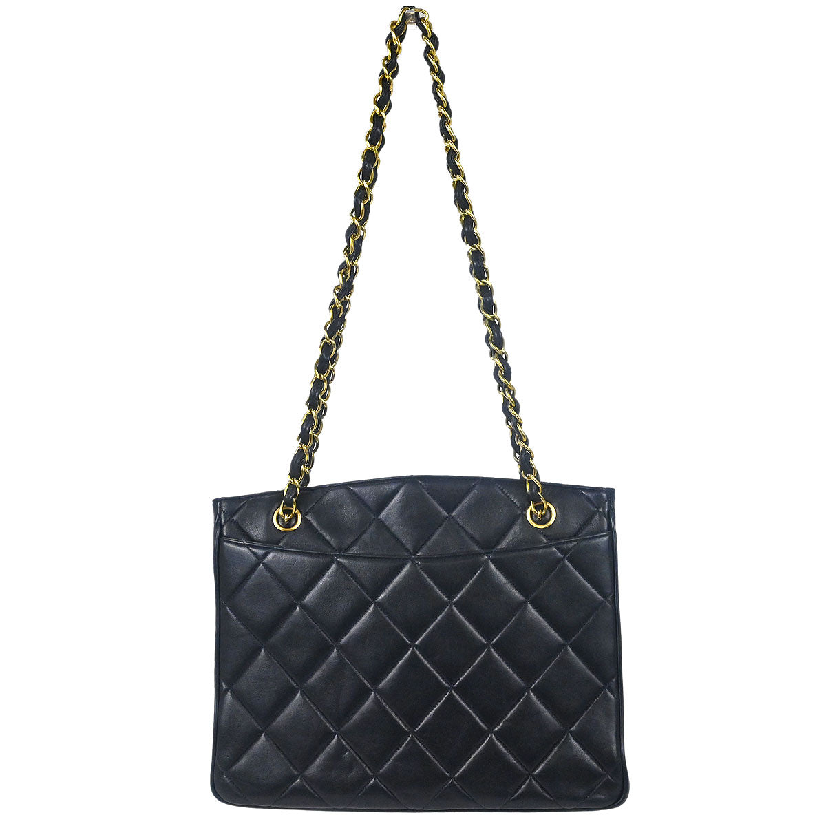 Chanel 1994-1996 Navy Lambskin Chain Tote Shoulder Bag