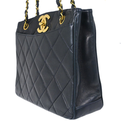 Chanel 1994-1996 Navy Lambskin Chain Tote Shoulder Bag