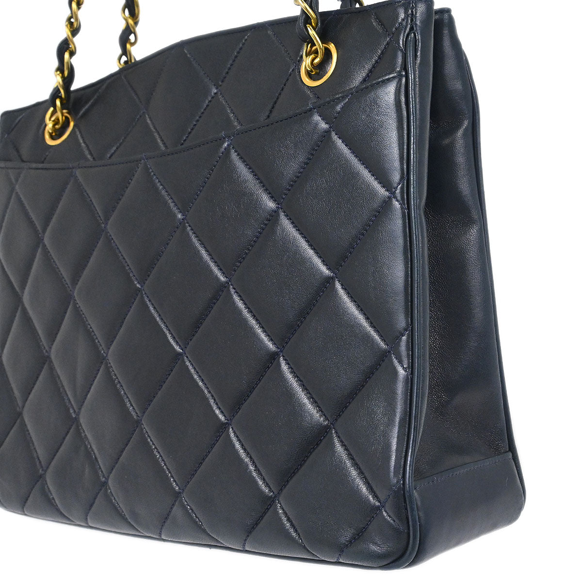 Chanel 1994-1996 Navy Lambskin Chain Tote Shoulder Bag