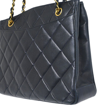 Chanel 1994-1996 Navy Lambskin Chain Tote Shoulder Bag