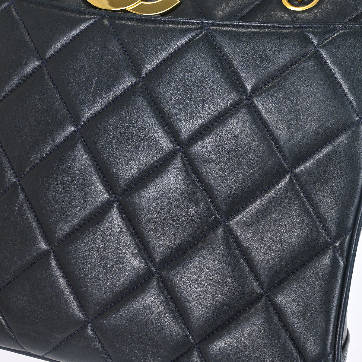 Chanel 1994-1996 Navy Lambskin Chain Tote Shoulder Bag