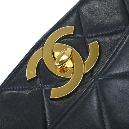 Chanel 1994-1996 Navy Lambskin Chain Tote Shoulder Bag