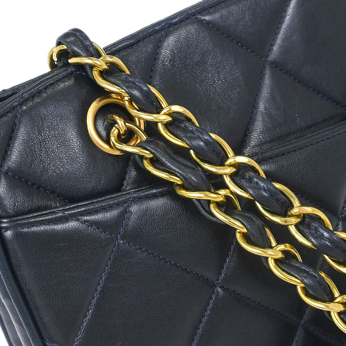 Chanel 1994-1996 Navy Lambskin Chain Tote Shoulder Bag
