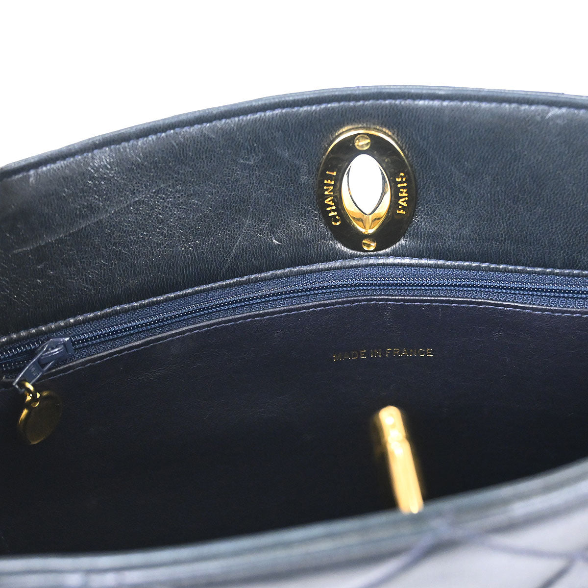 Chanel 1994-1996 Navy Lambskin Chain Tote Shoulder Bag