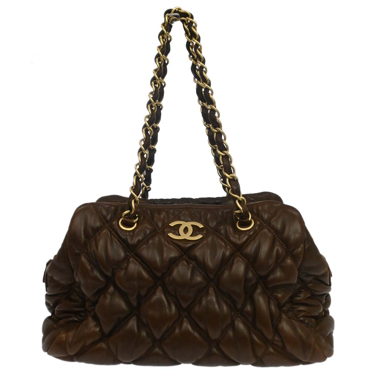 Chanel Brown Lambskin Bubble Quilt Handbag