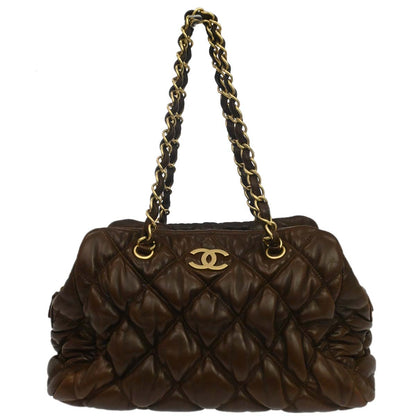 Chanel Brown Lambskin Bubble Quilt Handbag