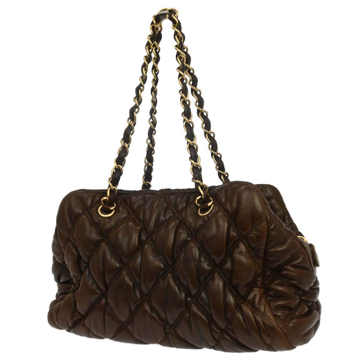Chanel Brown Lambskin Bubble Quilt Handbag