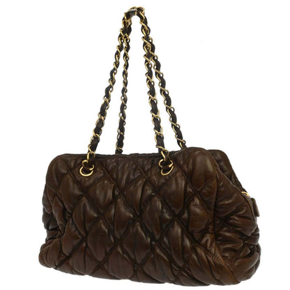 Chanel Brown Lambskin Bubble Quilt Handbag