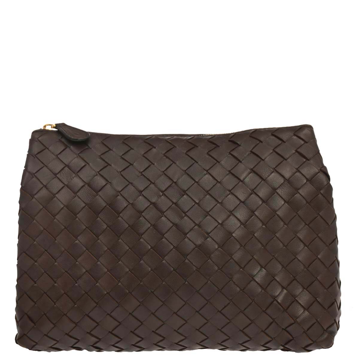 Bottega Veneta Brown Lambskin Intrecciato Pouch