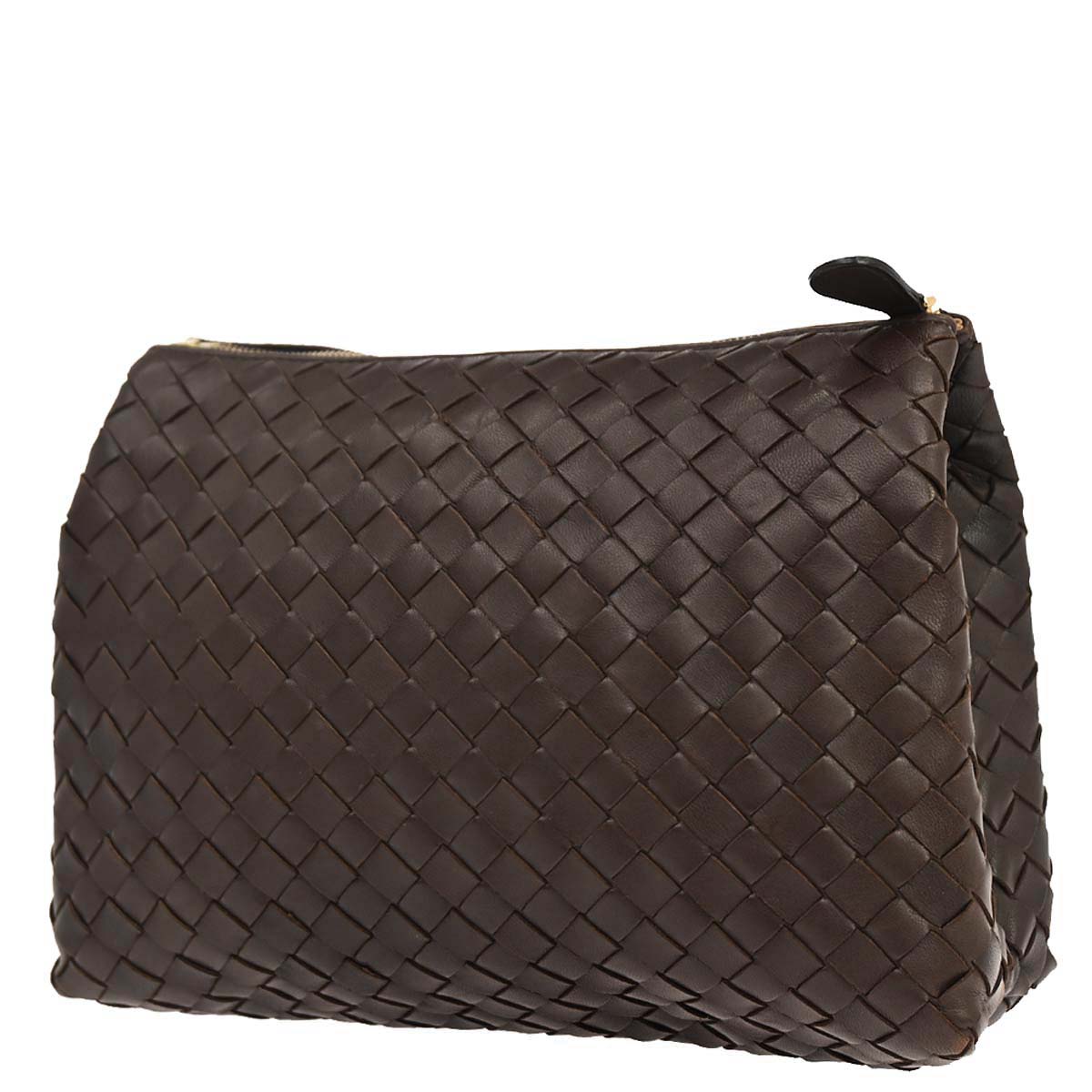 Bottega Veneta Brown Lambskin Intrecciato Pouch