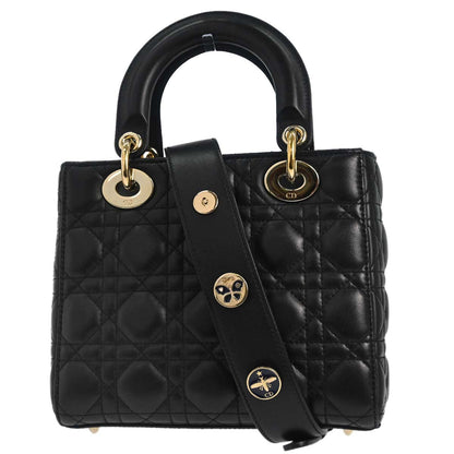 Christian Dior Black Lambskin Small Lady Dior Cannage 2way Shoulder Handbag