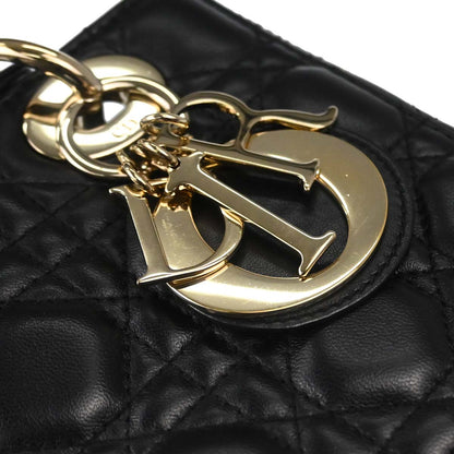 Christian Dior Black Lambskin Small Lady Dior Cannage 2way Shoulder Handbag