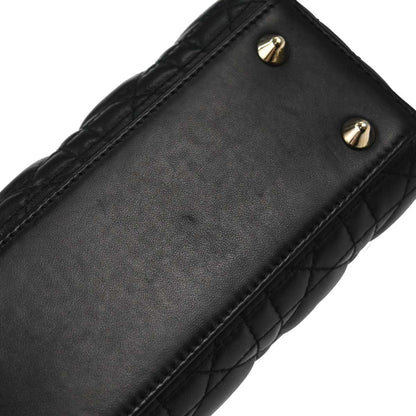 Christian Dior Black Lambskin Small Lady Dior Cannage 2way Shoulder Handbag