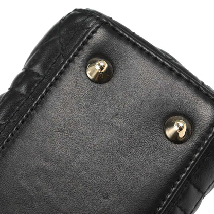 Christian Dior Black Lambskin Small Lady Dior Cannage 2way Shoulder Handbag
