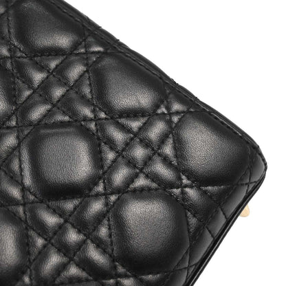 Christian Dior Black Lambskin Small Lady Dior Cannage 2way Shoulder Handbag