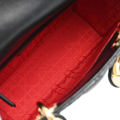 Christian Dior Black Lambskin Small Lady Dior Cannage 2way Shoulder Handbag