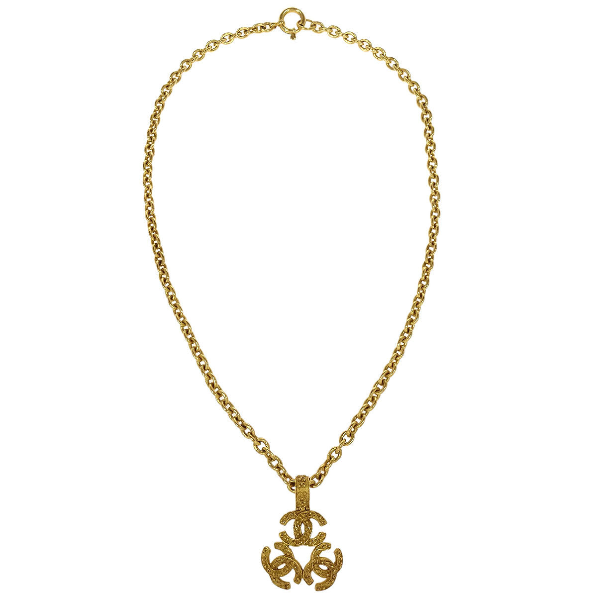 Chanel Triple CC Pendant Necklace Gold 94A