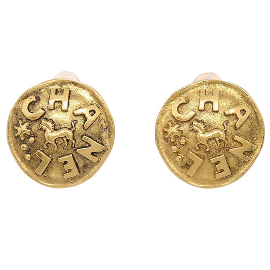 Chanel Button Clip-On Earrings Gold 23