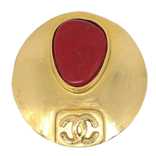 Chanel Medallion Brooch Pin Gold Stone 98P