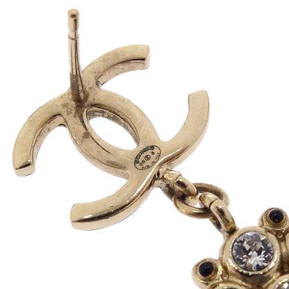Chanel CC Dangle Pierced Earrings Gold Black Rhinestone B19B
