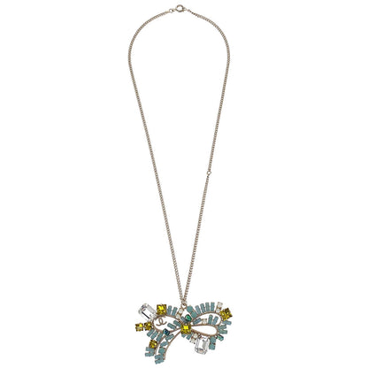 Chanel Bow Pendant Necklace Rhinestone Gold 05P